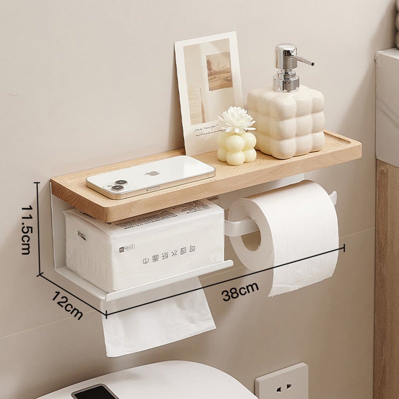 Punch-Free Bathroom Tissue Box Rack Toilet Creative Japanese Bathroom White Solid Wood Paper Roll Rack Wall-Mounted - Image 3